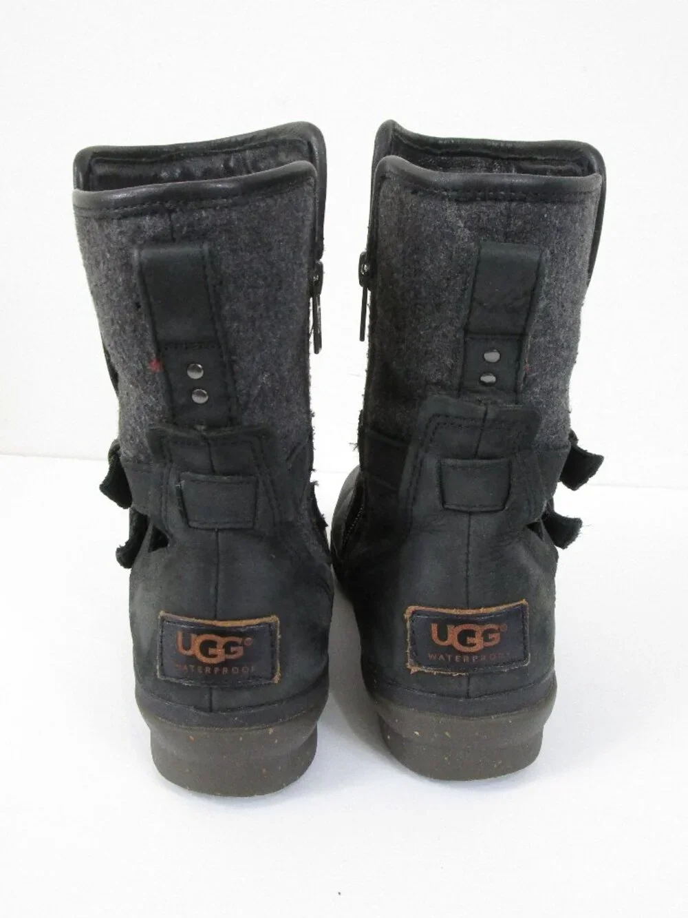 Ugg Womens Waterproof Simmens Black Leather Mid Calf Zip Up Boots Size 6.5